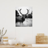 白黒ディアキャビンDecorフォレストウッドランド ポスター (キッチン)