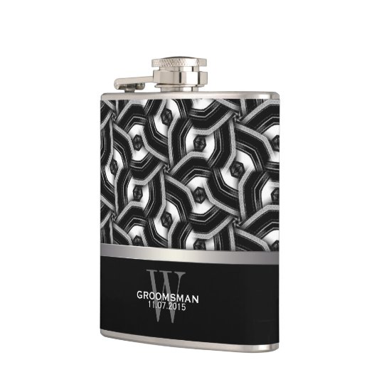 白黒ディスクパターン花婿の付添人のギフトのお尻Fla フラスク (左)
