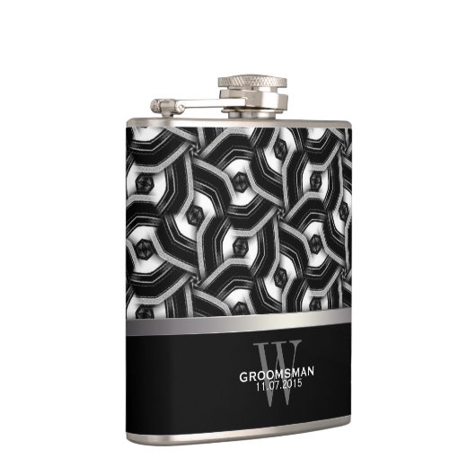 白黒ディスクパターン花婿の付添人のギフトのお尻Fla フラスク (右)