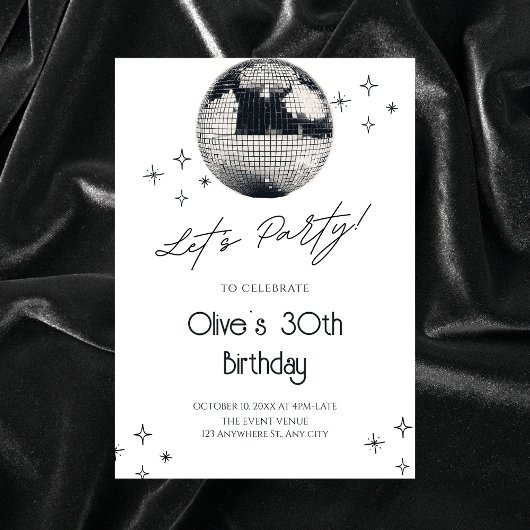 白黒ディスコボールパーティー 招待状