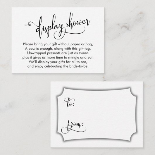 白黒ディスプレエレガントイブライダルシャワーラベル エンクロージャーカード (正面/裏面)