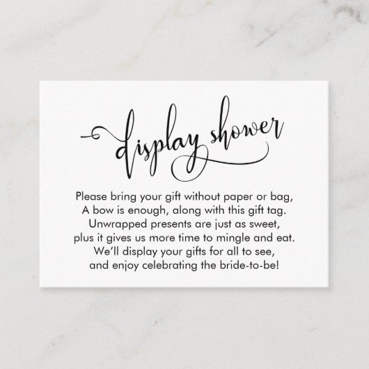 白黒ディスプレエレガントイブライダルシャワーラベル エンクロージャーカード (正面)