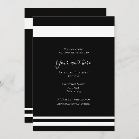 白黒ディナミニマルーエレガントパーティーイベント 招待状 (正面/裏面)