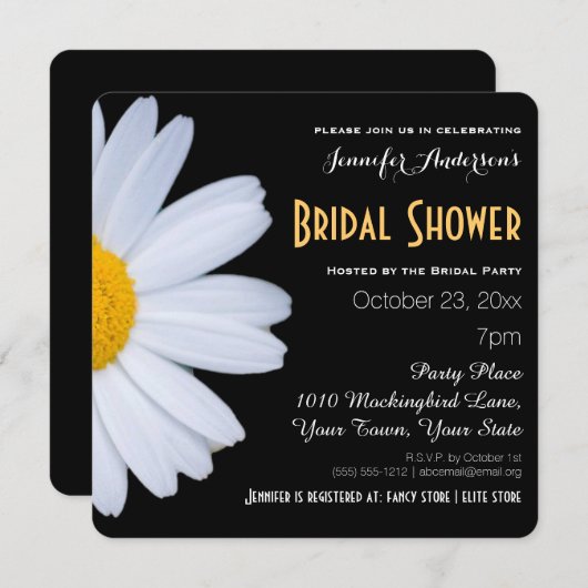 白黒デイジーテーマブライダルシャワー 招待状 (正面/裏面)