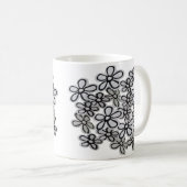 白黒デイジーパターン コーヒーマグカップ (正面右)