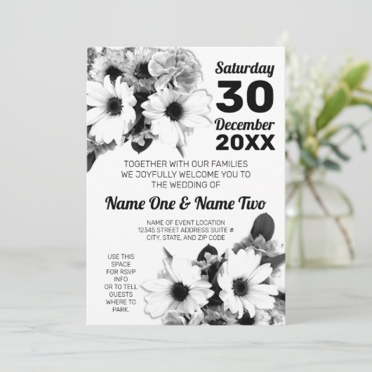 白黒デイジーフラワーシックフローラ 招待状 (スタンド正面)