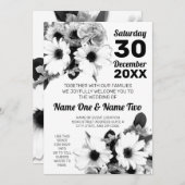 白黒デイジーフラワーシックフローラ 招待状 (正面/裏面)