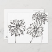 白黒デイジーフラワーブーケスケッチ ポストカード (正面/裏面)