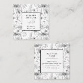 白黒デイジーフローラバラ植物 スクエア名刺 (正面/裏面)