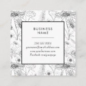 白黒デイジーフローラバラ植物 スクエア名刺 (裏面)