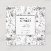 白黒デイジーフローラバラ植物 スクエア名刺 (正面)