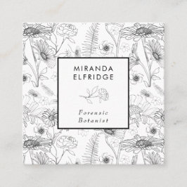 白黒デイジーフローラバラ植物 スクエア名刺