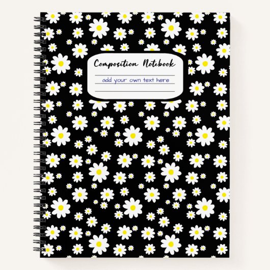白黒デイジープリント組成物 ノートブック (正面)