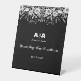 白黒デイジー縁どの署名 台座サイン