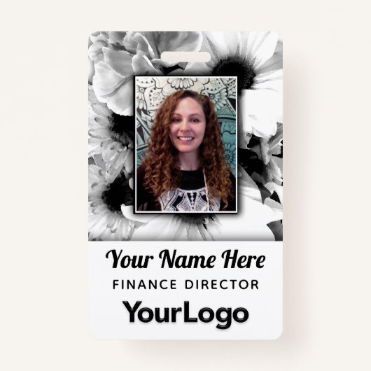 白黒デイジー花カーネーションフローラ写真 バッジ (正面)