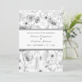白黒デイジー花バラのパターン結婚 招待状 (スタンド正面)