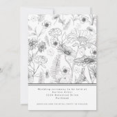 白黒デイジー花バラのパターン結婚 招待状 (裏面)