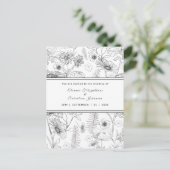 白黒デイジー花結婚式招待状 ポストカード (スタンド正面)