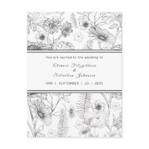 白黒デイジー花結婚式招待状