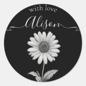 白黒デイジー花 ラウンドシール (正面)