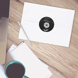 白黒デイジー花 ラウンドシール