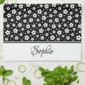 白黒デイジー パーソナライズされた キッチンタオル (折り畳み)