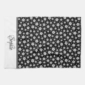 白黒デイジー パーソナライズされた キッチンタオル (横)