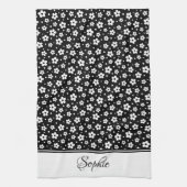 白黒デイジー パーソナライズされた キッチンタオル (縦)