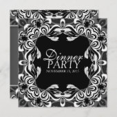 白黒デコールレースエレガントディナーパーティー招待状 招待状 (正面/裏面)