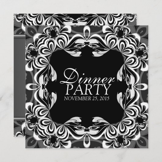 白黒デコールレースエレガントディナーパーティー招待状 招待状 (正面/裏面)