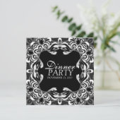 白黒デコールレースエレガントディナーパーティー招待状 招待状 (スタンド正面)