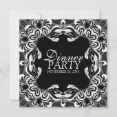 白黒デコールレースエレガントディナーパーティー招待状 招待状 (正面)
