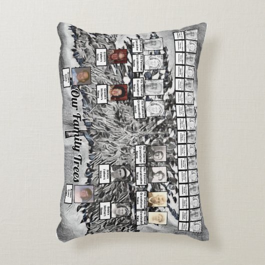 白黒デジタルアートのフォトファミリーの木 アクセントクッション (正面(垂直))