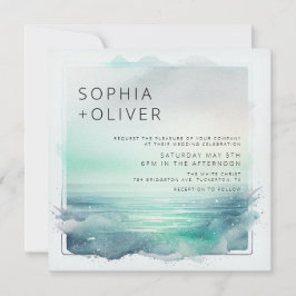 白黒デジタルビーチ結婚式 招待状