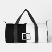 白黒デュオチェッカーボードイニシャル測定 ダッフルバッグ (正面)