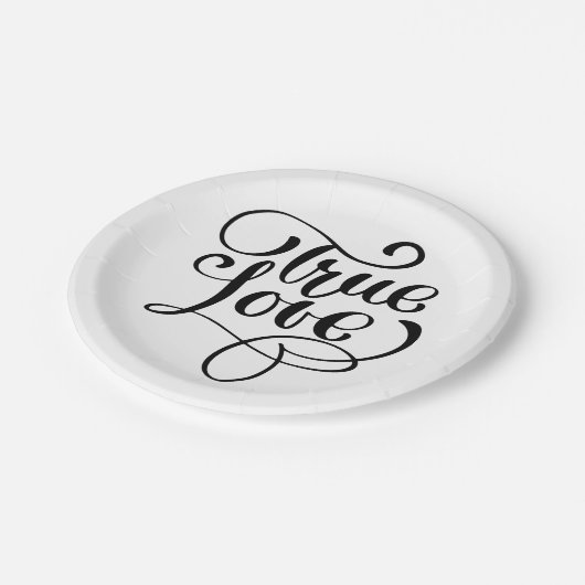 白黒トゥルーラブタイポグラフィ結婚披露宴 ペーパープレート (アングル)