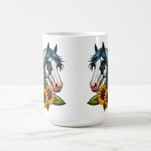 白黒トベロ絵を描ウマとヒマワリ コーヒーマグカップ (中央)