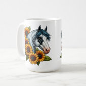 白黒トベロ絵を描ウマとヒマワリ コーヒーマグカップ (正面左)