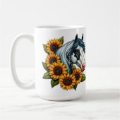 白黒トベロ絵を描ウマとヒマワリ コーヒーマグカップ (左)