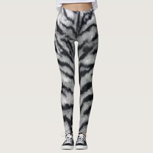 白黒トラのストライプの毛皮のプリントのレギンス レギンス (正面)
