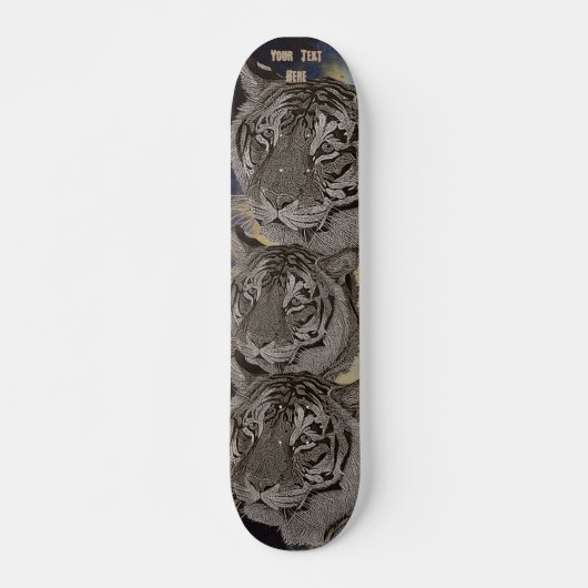 白黒トラの大きな猫の野性生物の絵画 スケートボード (正面)