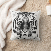 白黒トラの顔 クッション (ブランケット)