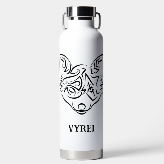 白黒トライバルキツネ ウォーターボトル (正面)