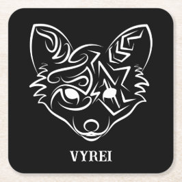 白黒トライバルキツネ スクエアペーパーコースター