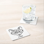 白黒トライバルキツネ スクエアペーパーコースター (インサイチュ)