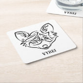 白黒トライバルキツネ スクエアペーパーコースター (アングル)