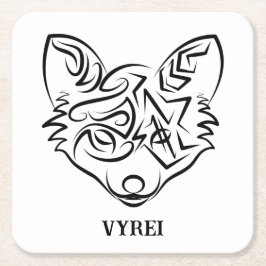 白黒トライバルキツネ スクエアペーパーコースター