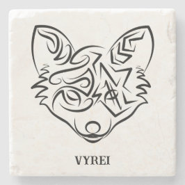 白黒トライバルキツネ ストーンコースター