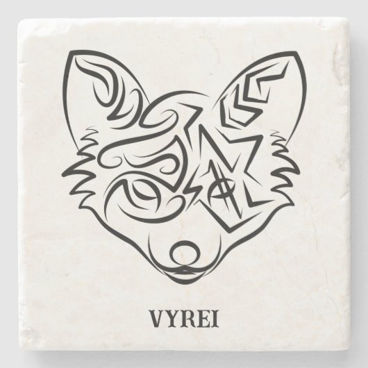 白黒トライバルキツネ ストーンコースター (正面)