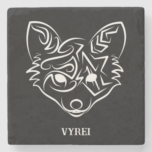白黒トライバルキツネ ストーンコースター (正面)